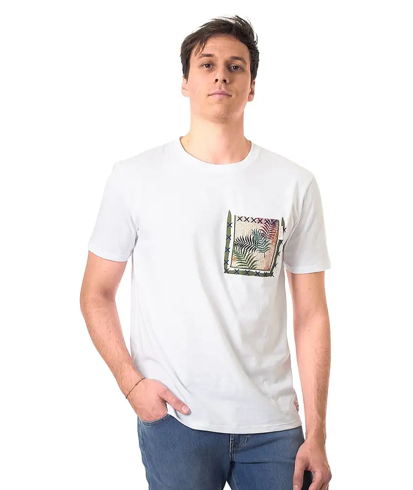 Bob T-shirt with Patterned Pocket POCKET337 VR0337 White