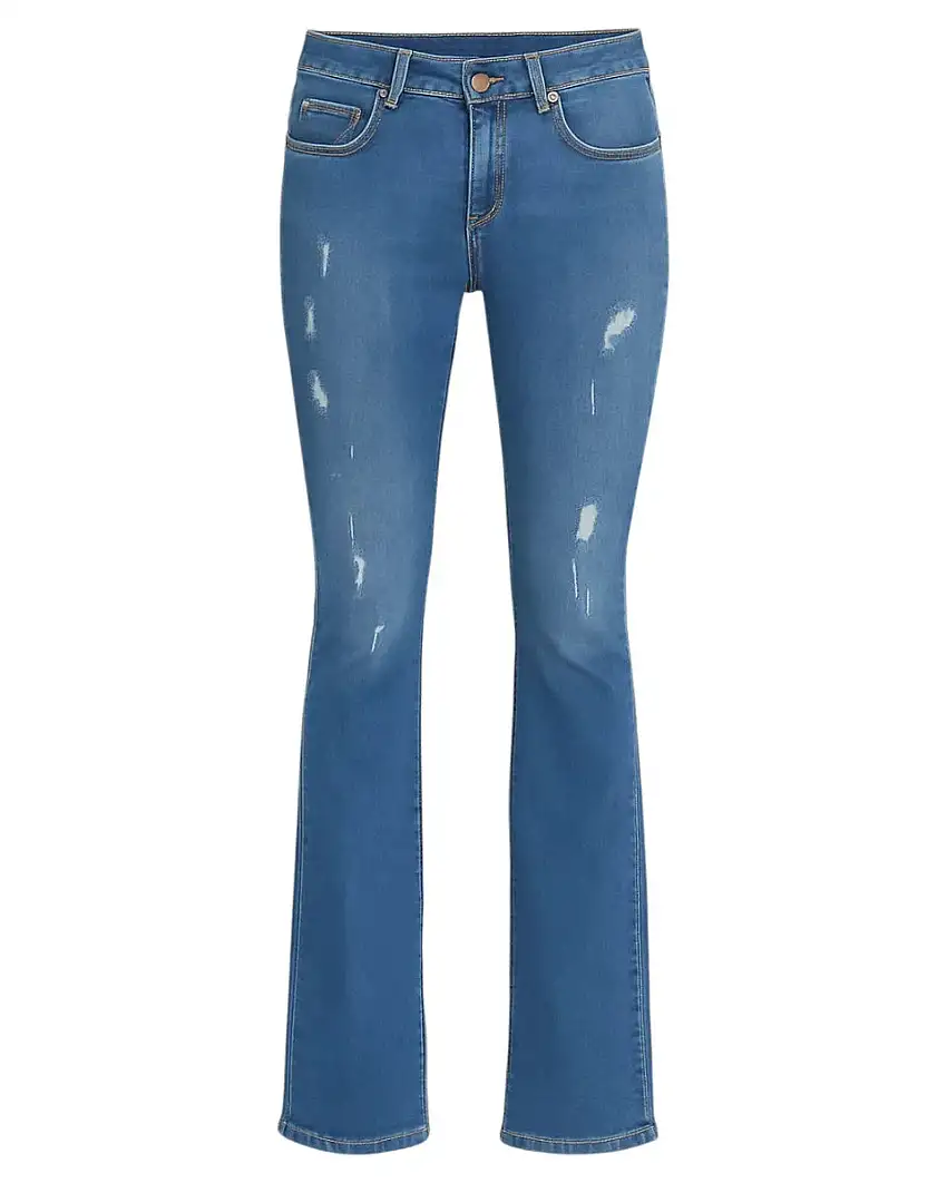 Jeans donna a zampa d’elefante blu medio - Effetto used e dettagli destroyed