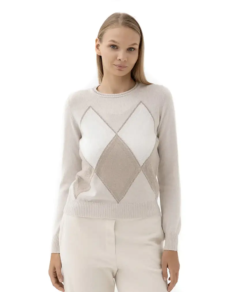 D.EXTERIOR DIAMOND PATTERN SWEATER 59031 CREAM WHITE