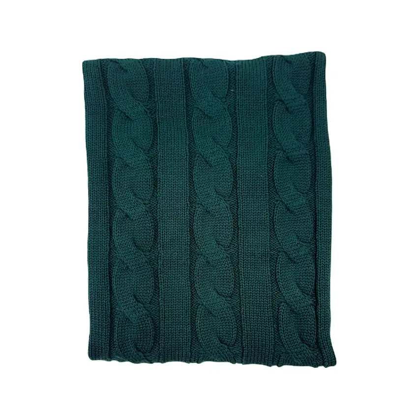 Copertina verde in lana con ricamo Treccia