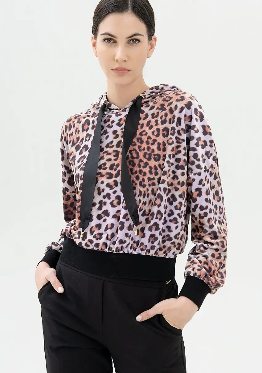 Felpa cropped con stampa animalier