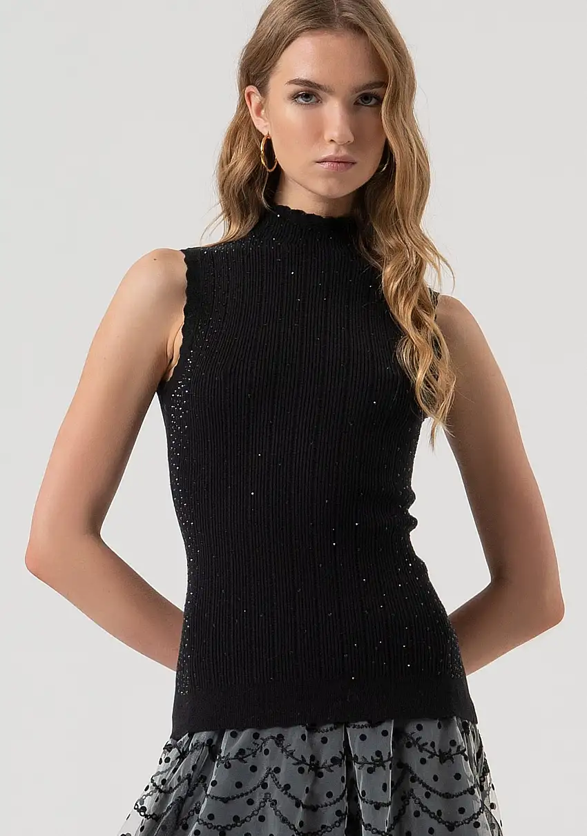 Top senza maniche in maglia a costine