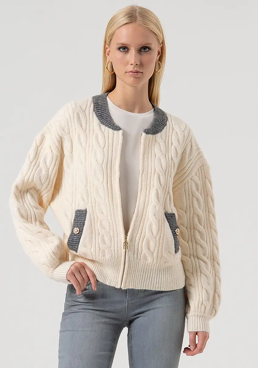 Bomber regular in maglia con punto treccia