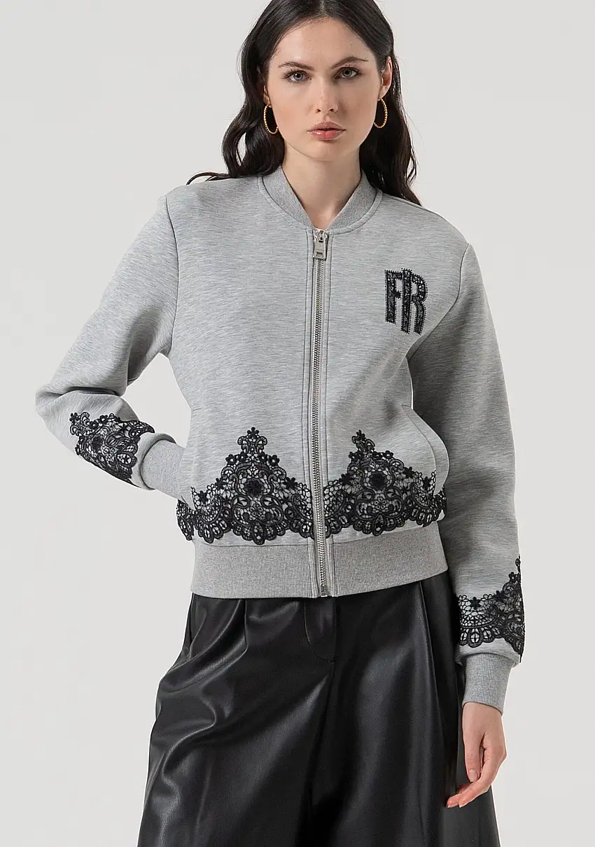 Bomber regular in felpa con patch logo con strass