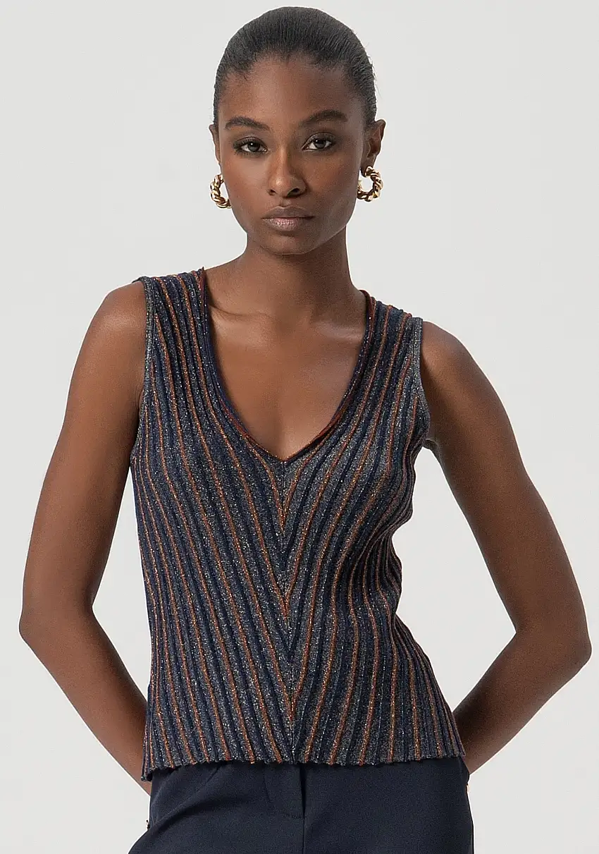 Top senza maniche in maglia con lana e lurex