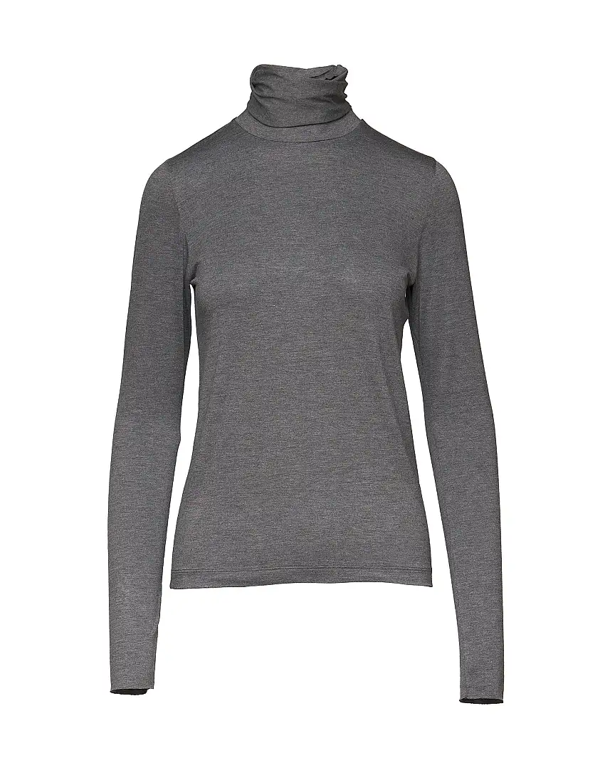 DOUUOD T-shirt Collo Alto in Viscosa Stretch Grigio Melange