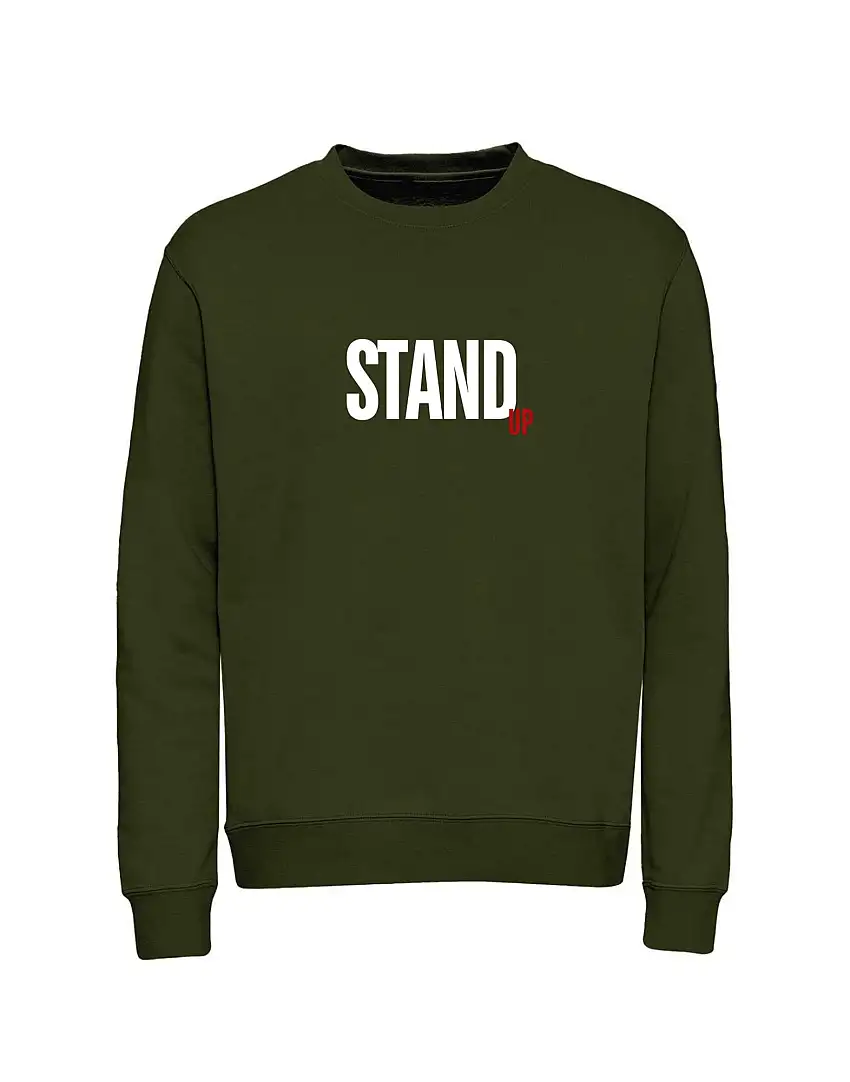 STAND UP Felpa Girocollo Olive con Stampa