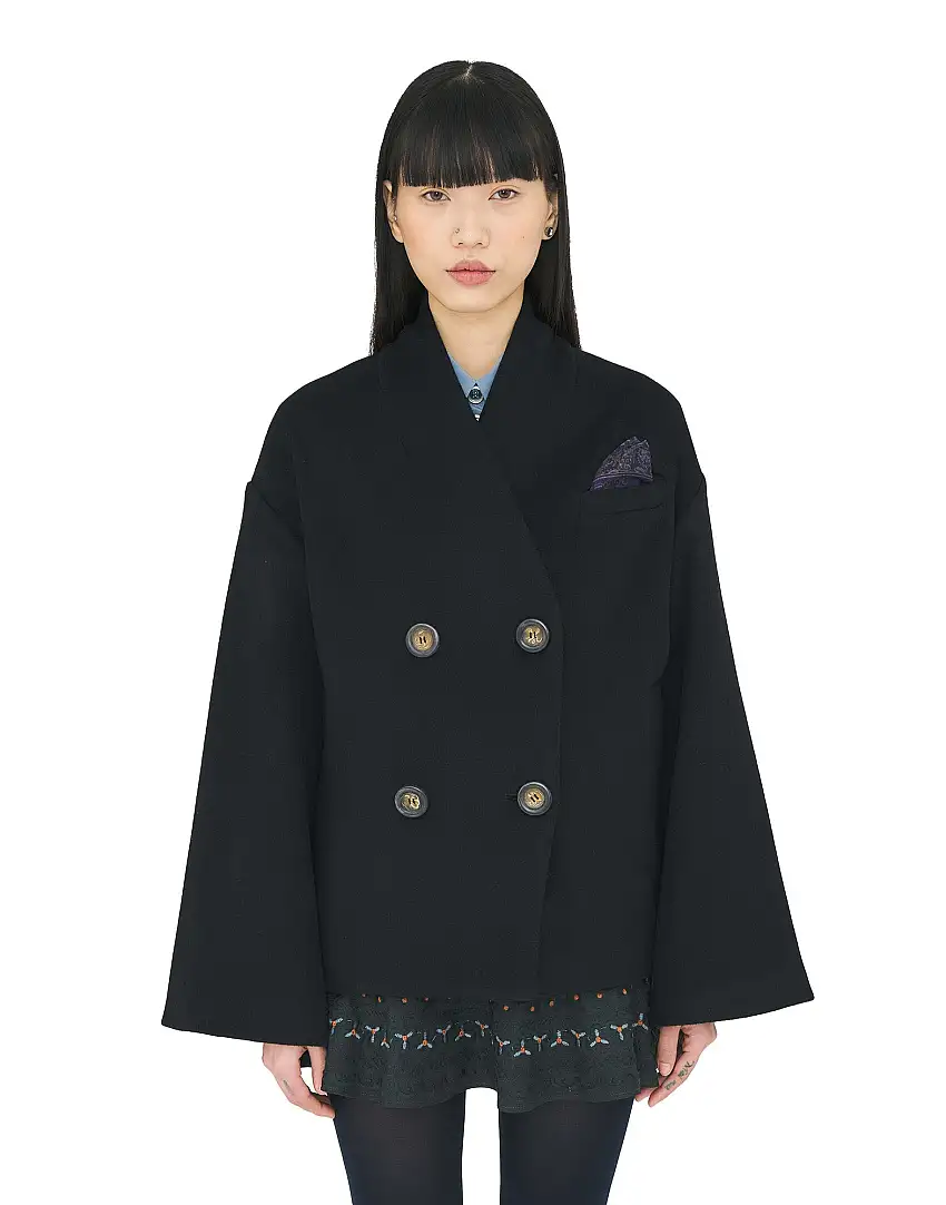 ANTIK BATIK Giacca Tomina in Lana con Gilet Interno Nera