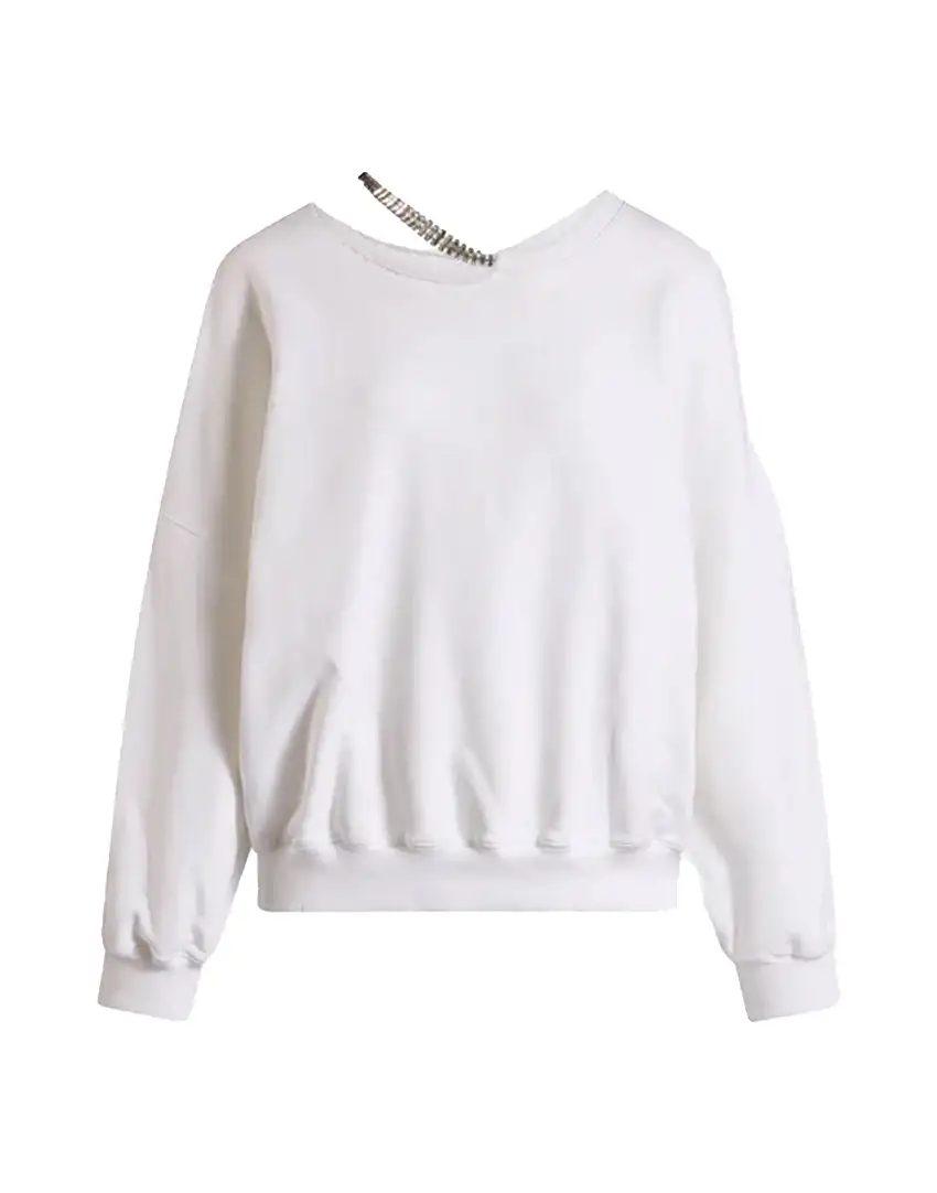 CIRCUS HOTEL Felpa Oversize con Dettaglio Catena Gioiello Bianca