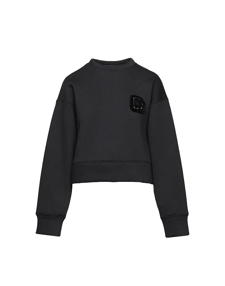 DOUUOD Felpa Crop in Cotone con Ricamo Applicato Nera