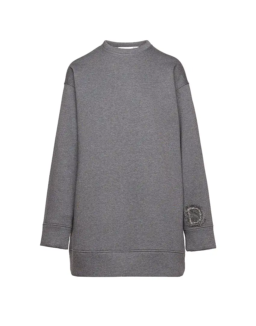 DOUUOD Abito in Felpa Soft con Ricamo Applicato Grigio Melange