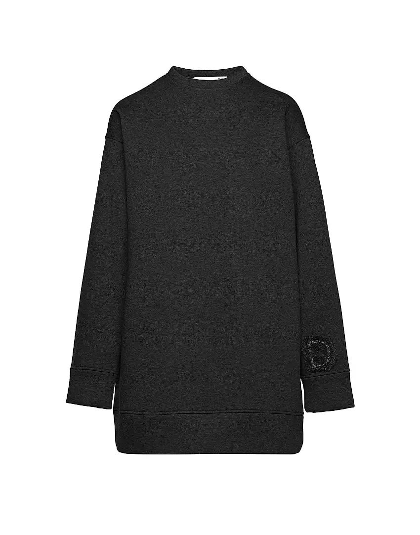 DOUUOD Abito in Felpa Soft con Ricamo Applicato Nero