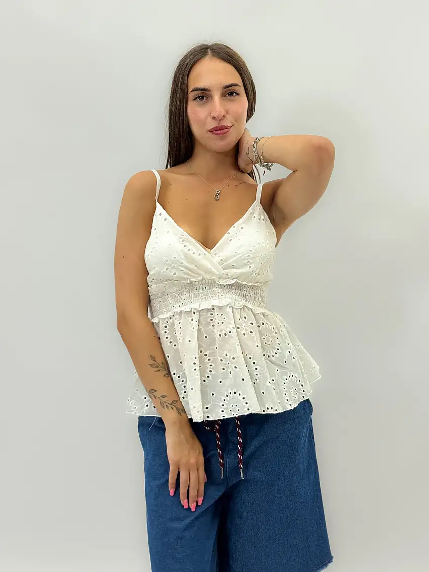 Top ricamato con spallini