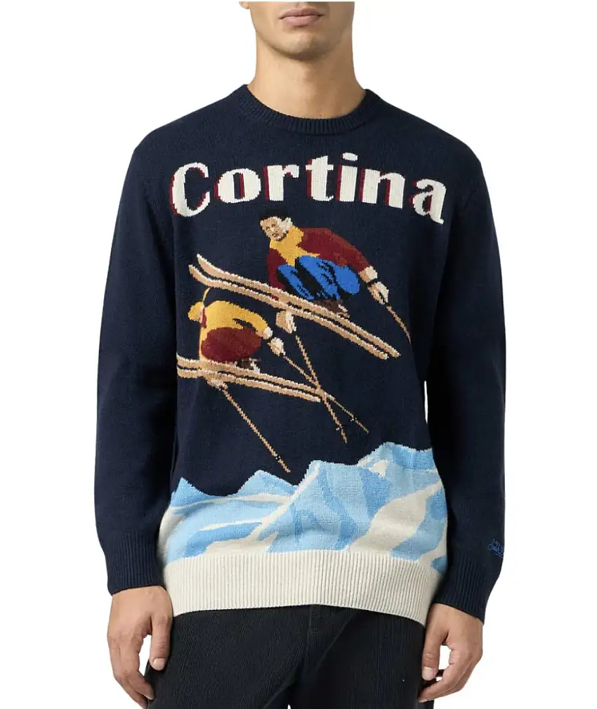 MC2 SAINT BARTH CORTINA SWEATER COUPLE OF SKIERS HERON NIGHT BLUE