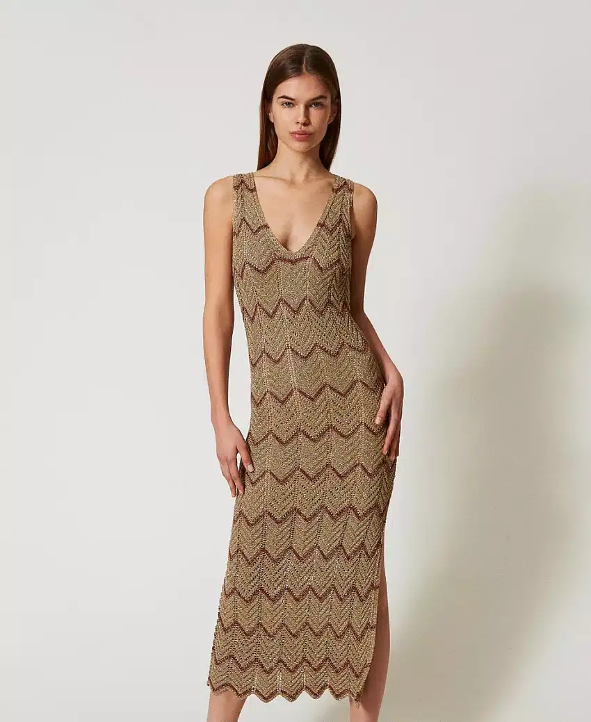 Abito da donna Bicolor Lurex Golden Green / Amber Brown