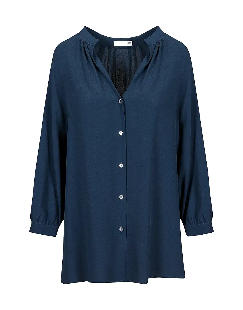DOUUOD Camicia in Misto Seta Blu