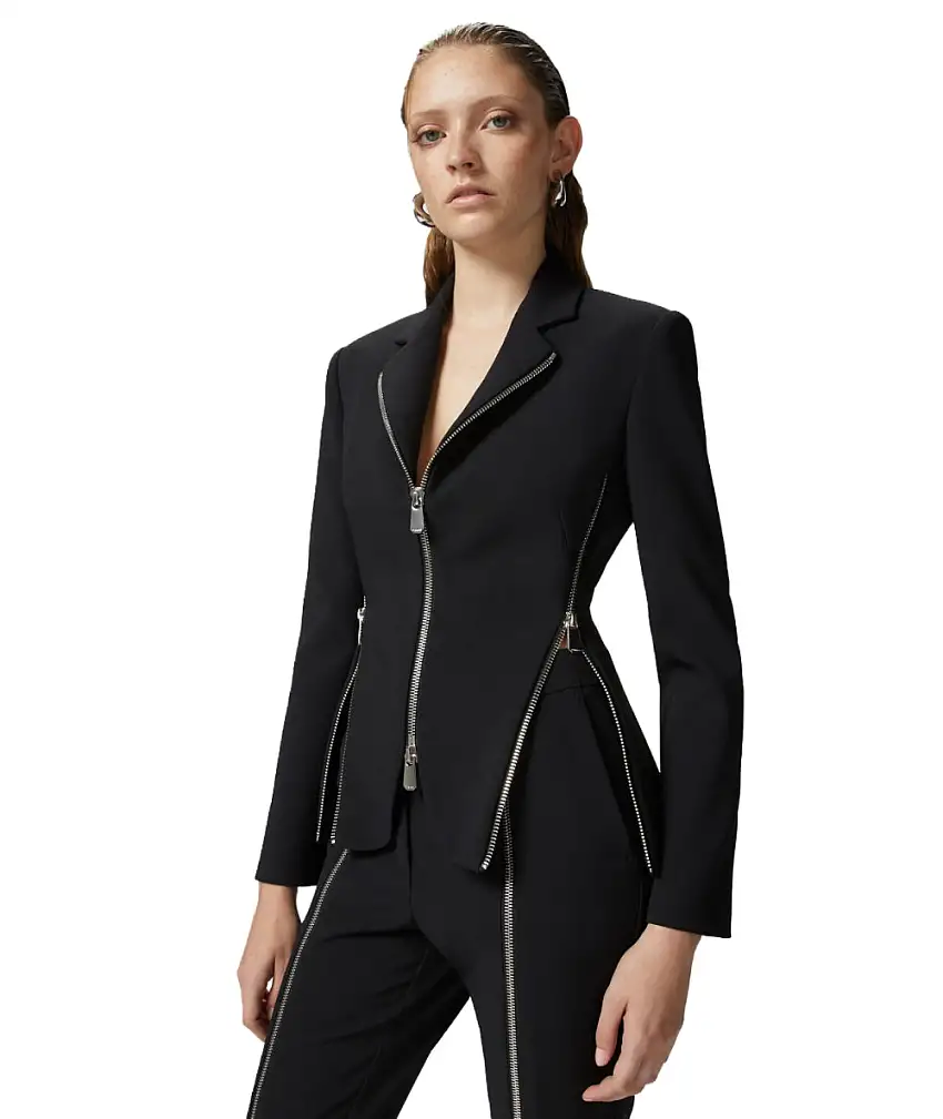 Pinko Crepe Jacket with Zip Silver Lateste Black