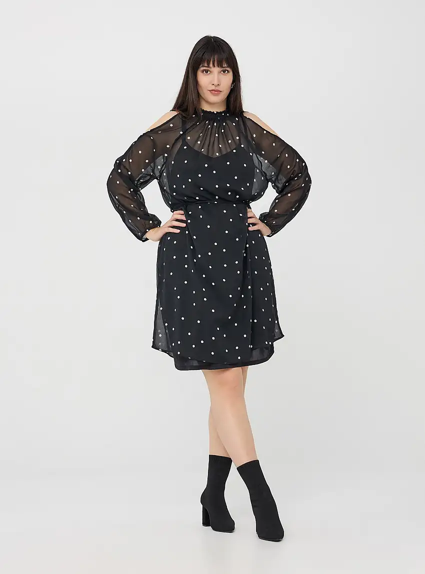 Vestito a pois a maniche lunghe con cut-out Var nero