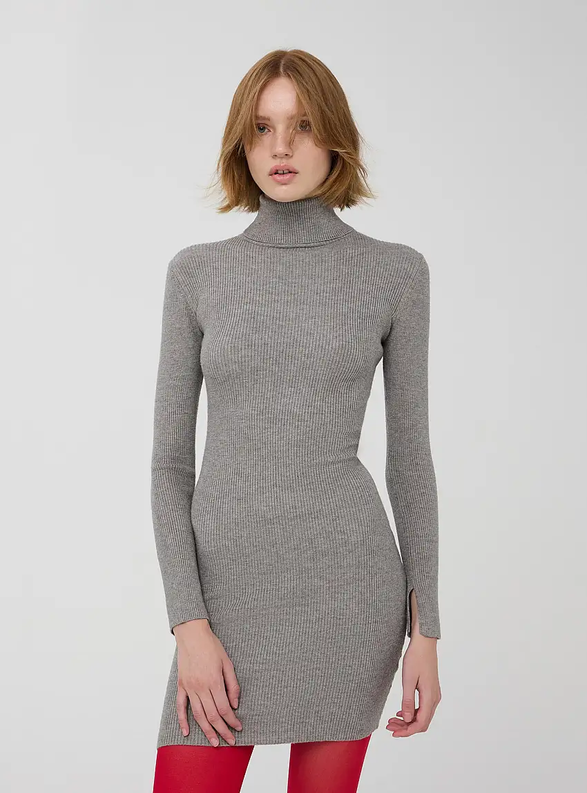 Vestito corto in maglia a dolcevita Grigio medio melange