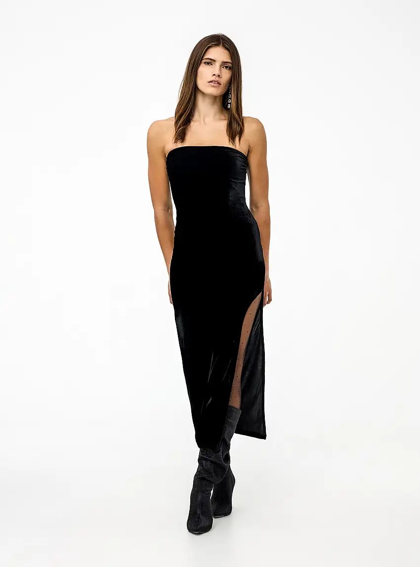 Vestito lungo a fascia in effetto velluto Nero