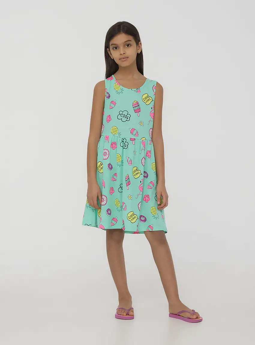 Vestito smanicato fantasia pop Acquamarina