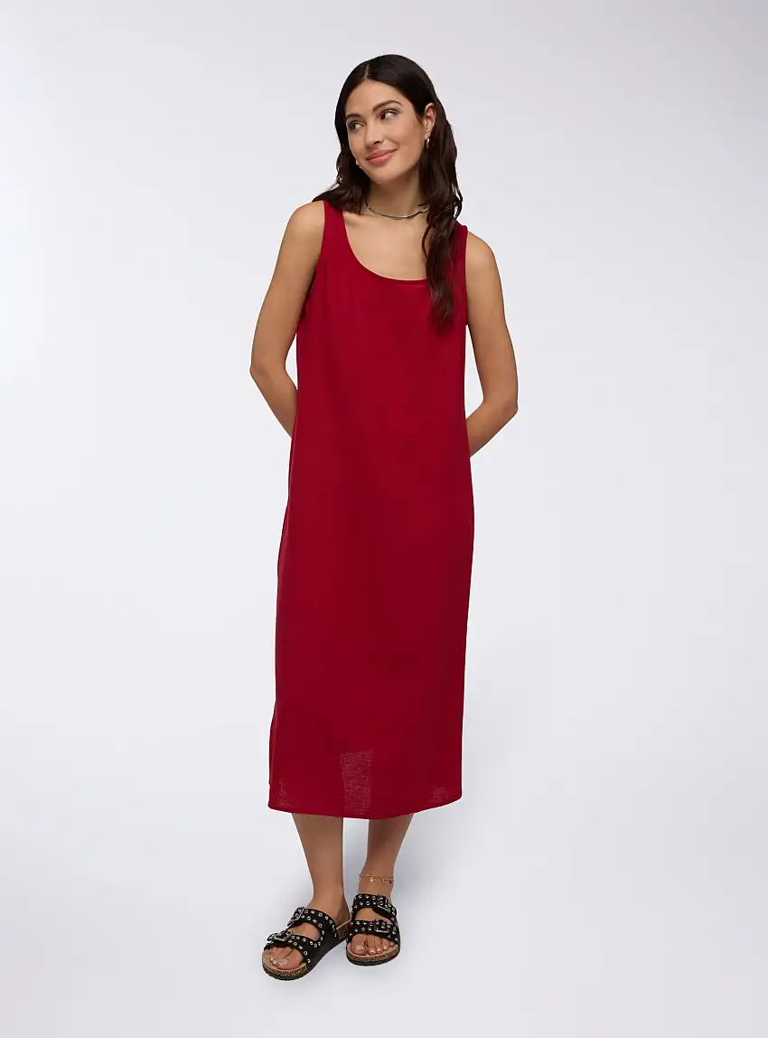 Vestito lungo tinta unita spalla larga Rosso scuro