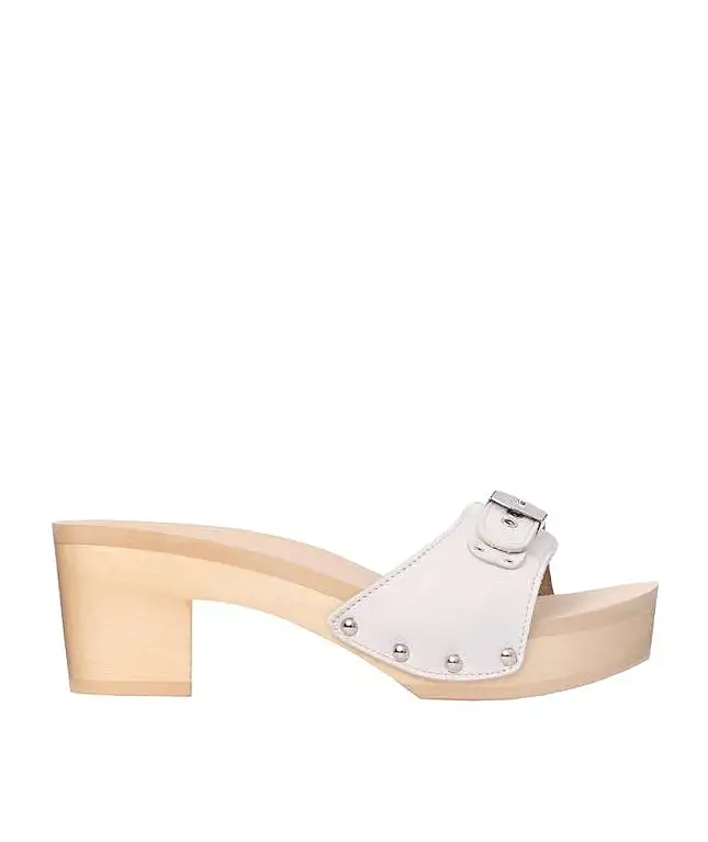 SCHOLL WOOD AND LEATHER CLOGS PESCURA IBIZA F294521065 WHITE