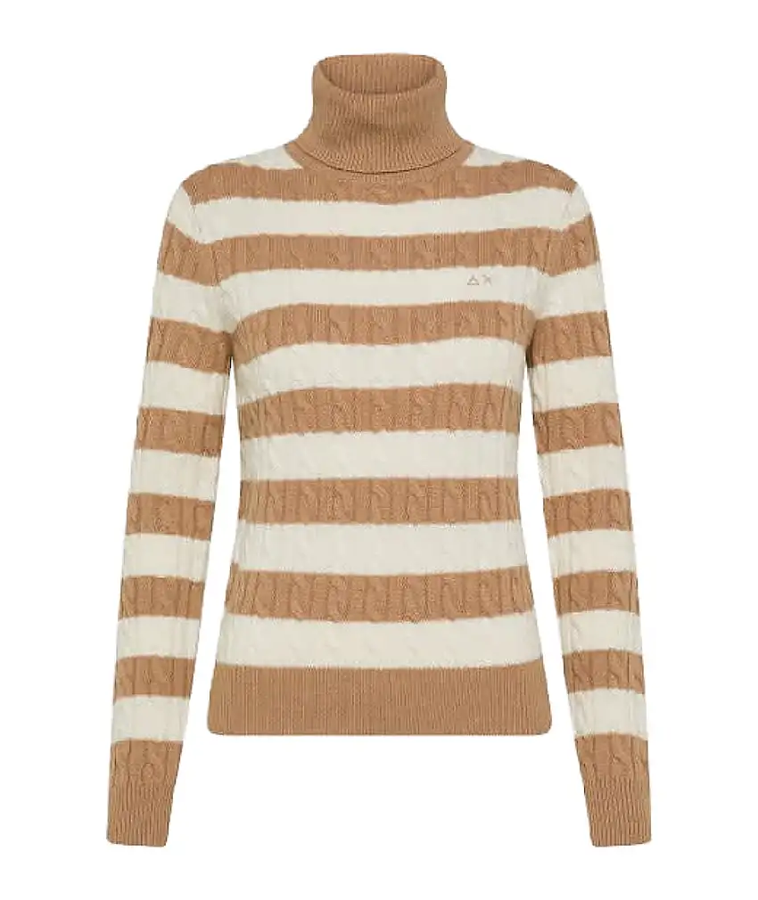 SUN68 TURTLE NECK CABLE STRIPES SWEATER K44255 BEIGE WHITE
