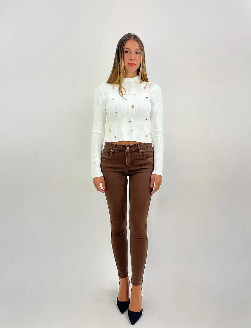 Pantaloni basic in cotone colorati push-up