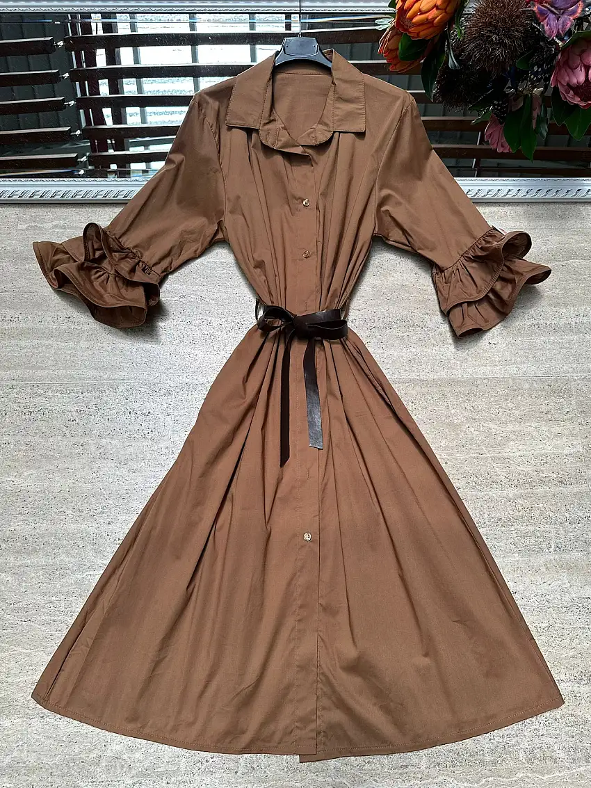 Abito chemisier con maniche rouches