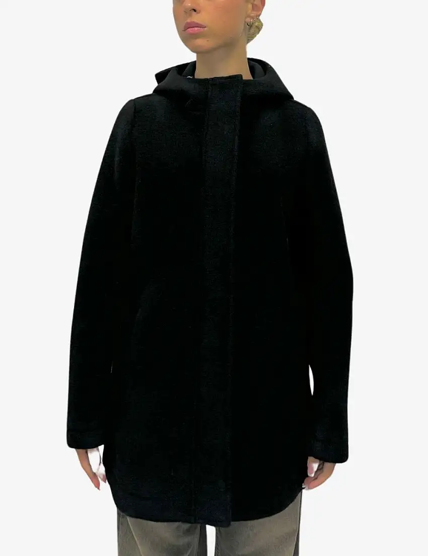 Cappotto in panno di lana con cappuccio donna