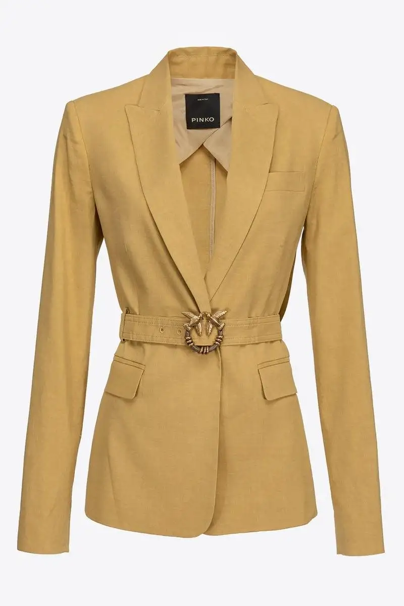 Blazer in tela di lino con cintura love birds di Pinko