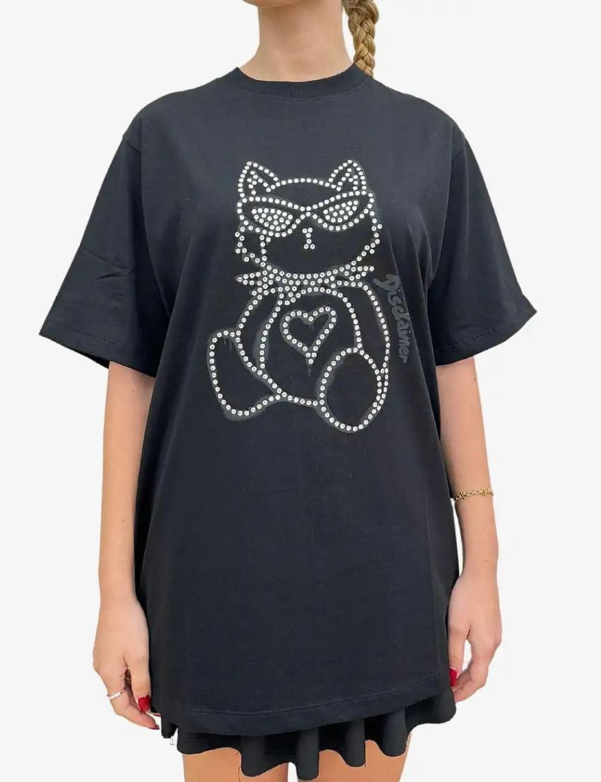 T-Shirt Disclaimer con strass e logo donna