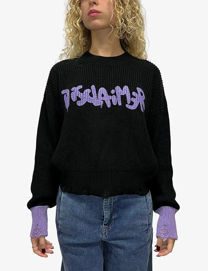 Maglia Disclaimer girocollo con stampa e strappi donna