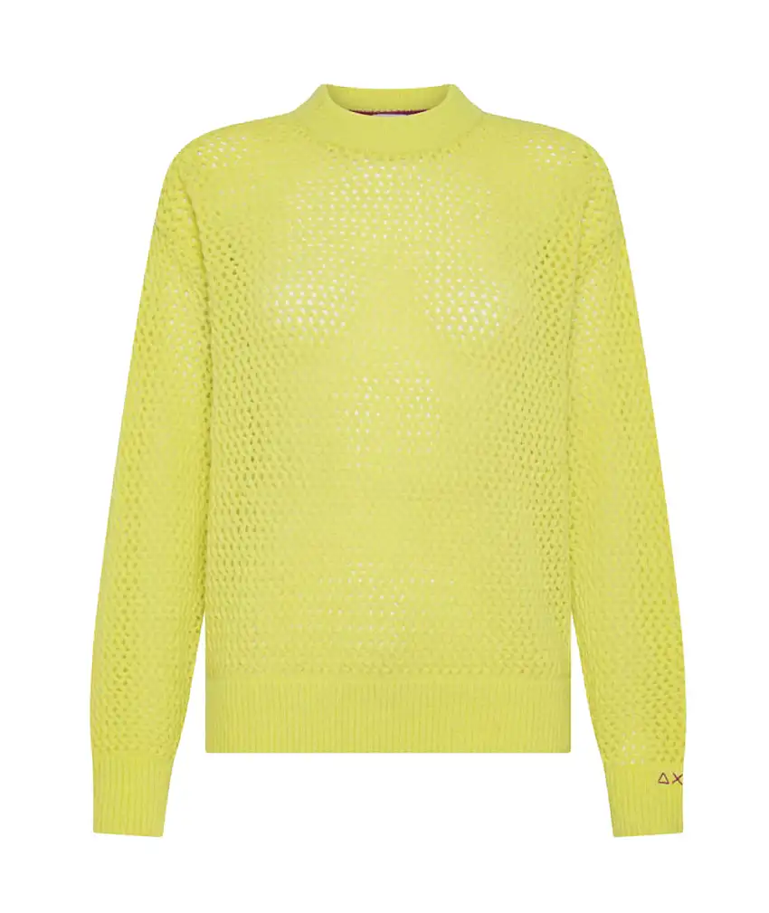 SUN68 Perforated Crewneck Sweater K44282 Lemon Yellow