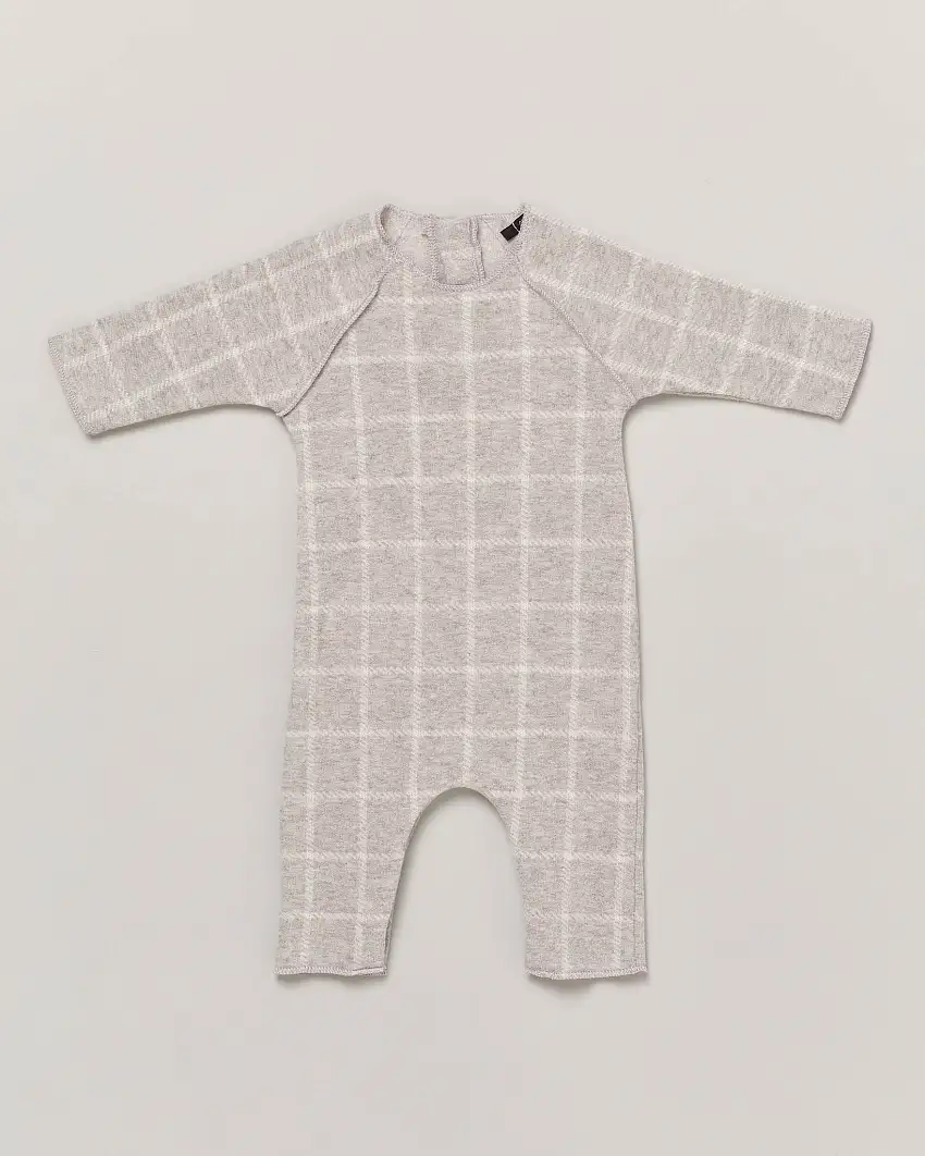 Tutina grigia in fantasia finestrata con manica raglan 3-9 mesi