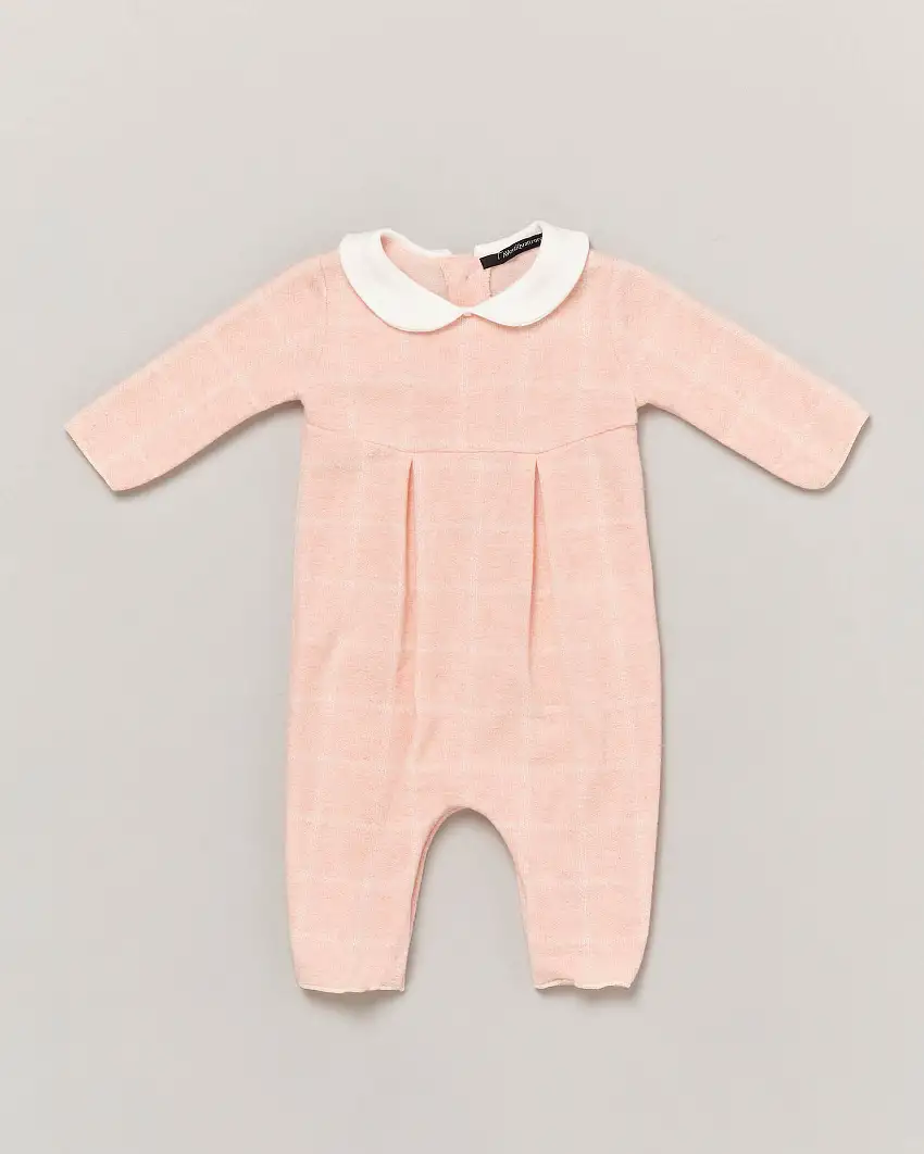 Tutina color pesca in fantasia finestrata con colletto camicia 3-9 mesi