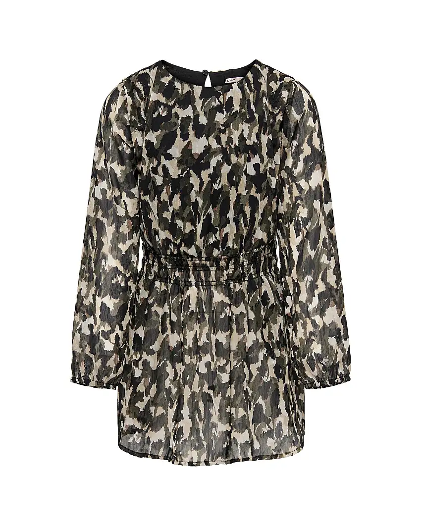 Abito verde militare in crêpe con fantasia mimetica 10-14 anni