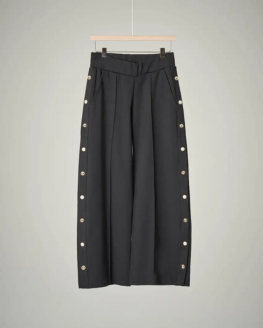 Pantalone nero palazzo con bottoni sui fianchi 36