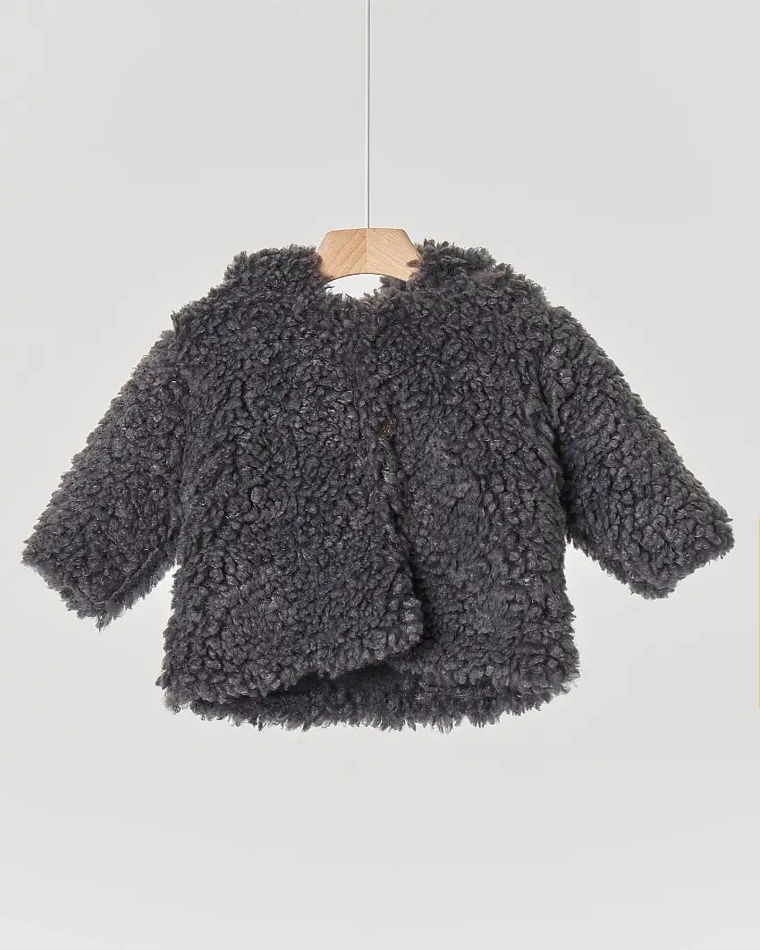 Cappottino orsetto grigio con cappuccio e chiusura con bottoni 6-18 mesi