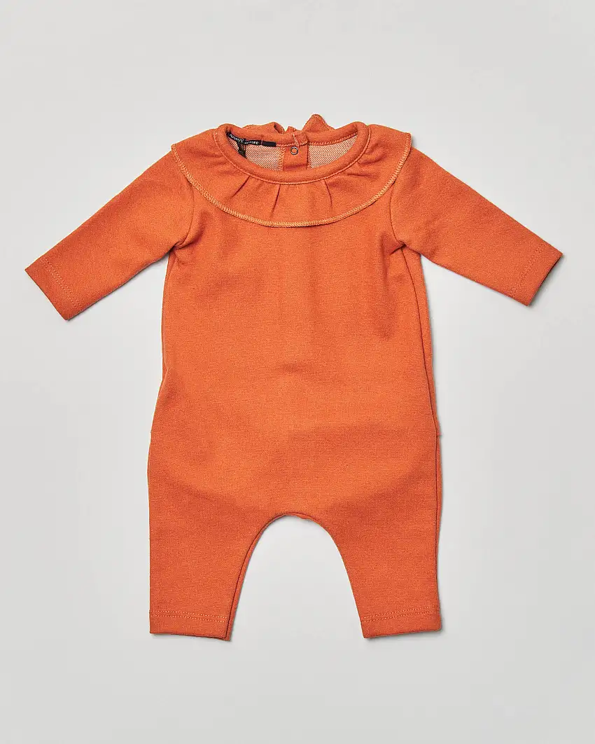 Tutina arancione tinta unita con volants 3-9 mesi