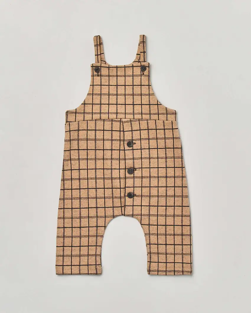 Salopette finestrata beige e nera con bottoni 6-12 mesi