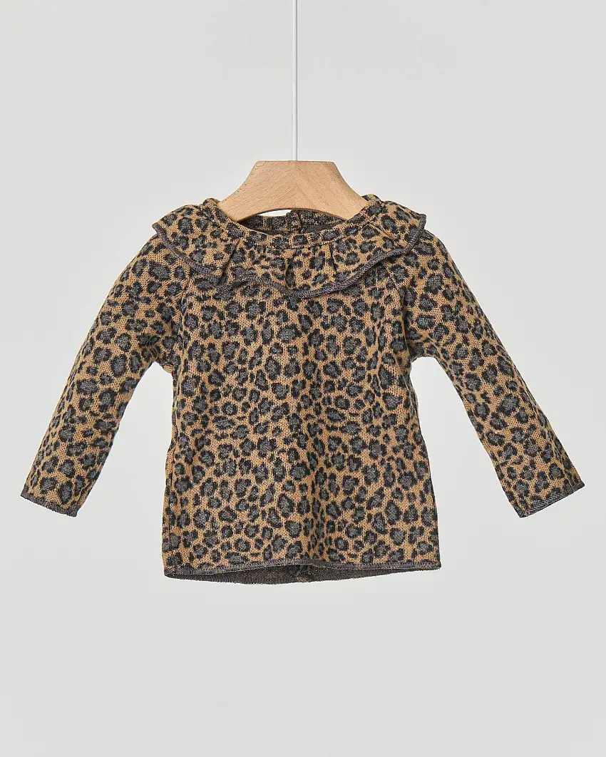 Felpa animalier con rouches e interno felpato 6-12 mesi