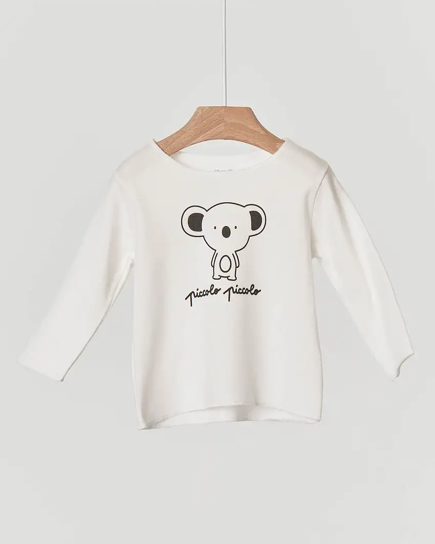 T-shirt bianca manica lunga con koala e scritta 6-18 mesi