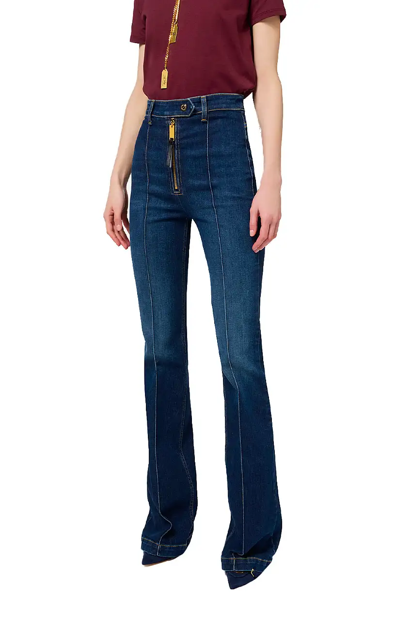 Jeans a Zampa in Cotone Stretch con Nervature