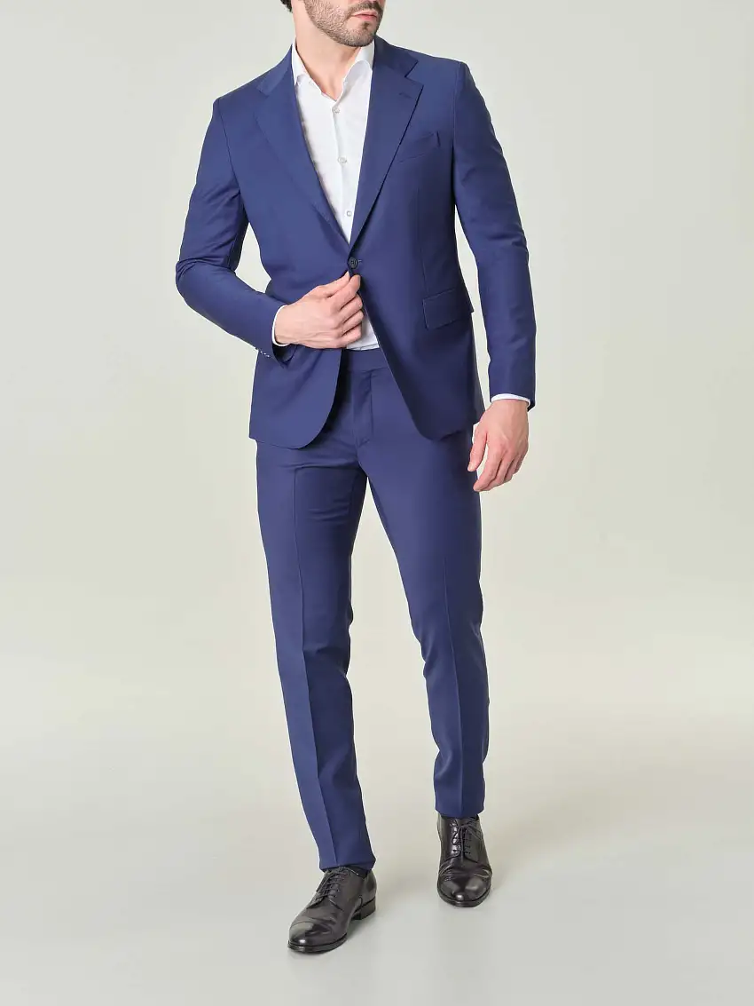 Abito blu royal in tela di lana stretch