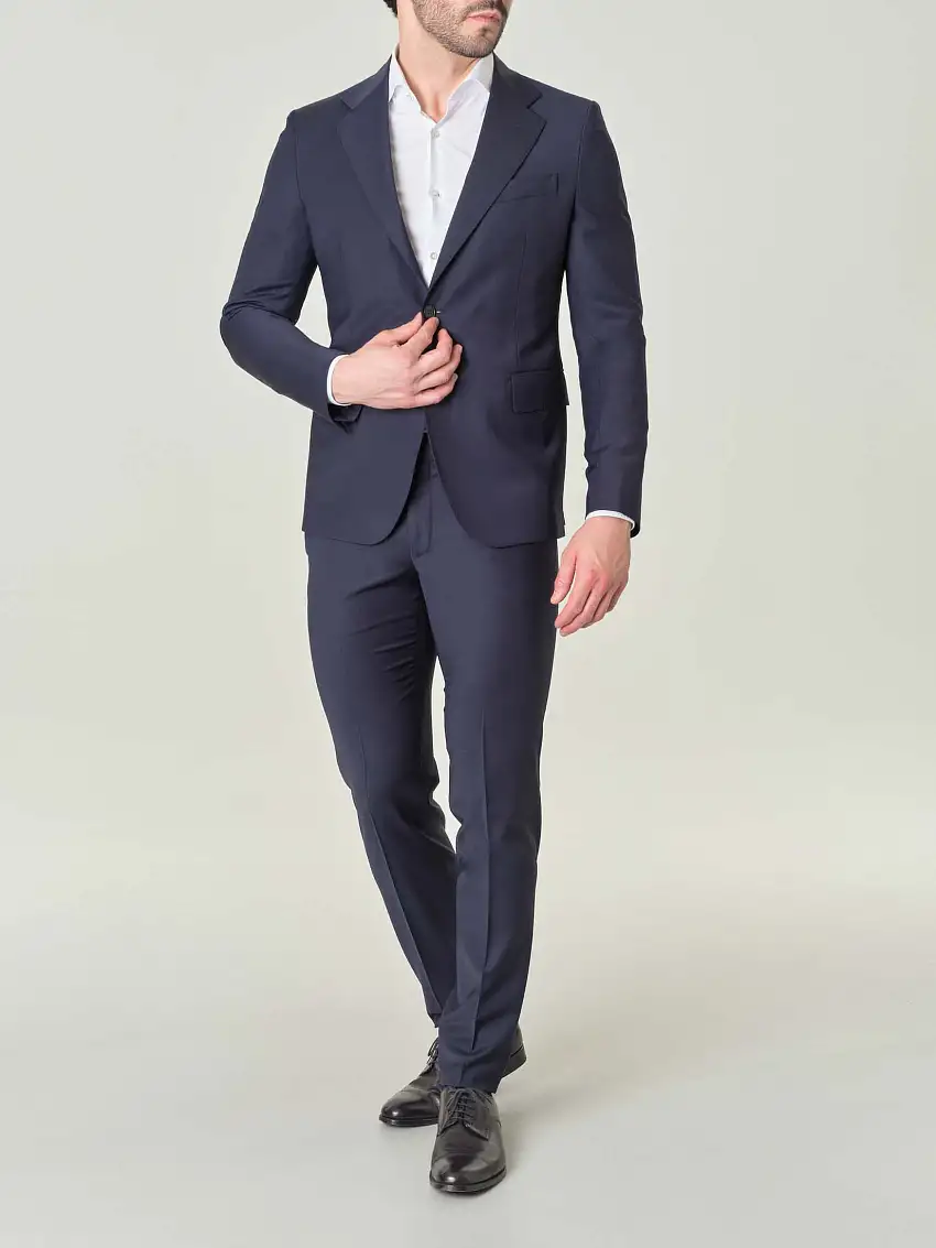 Abito blu in tela di lana stretch