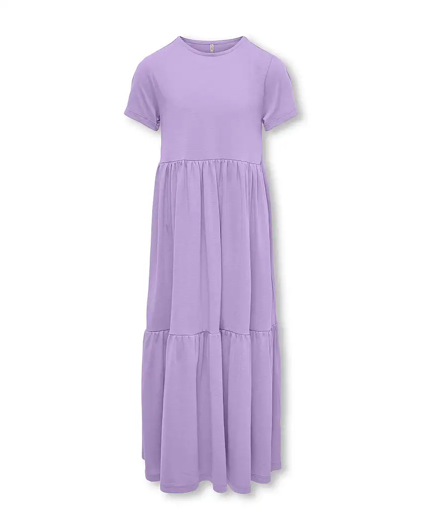 Abito lungo lilla a mezze maniche in jersey con gonna a balze arricciate 8-14 anni