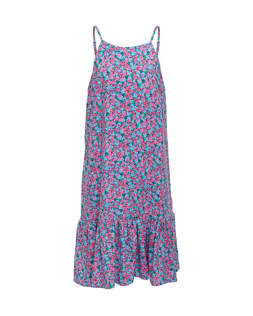 Abito multicolor a fantasia floreale con spalline sottili e balza al fondo 8-14 anni