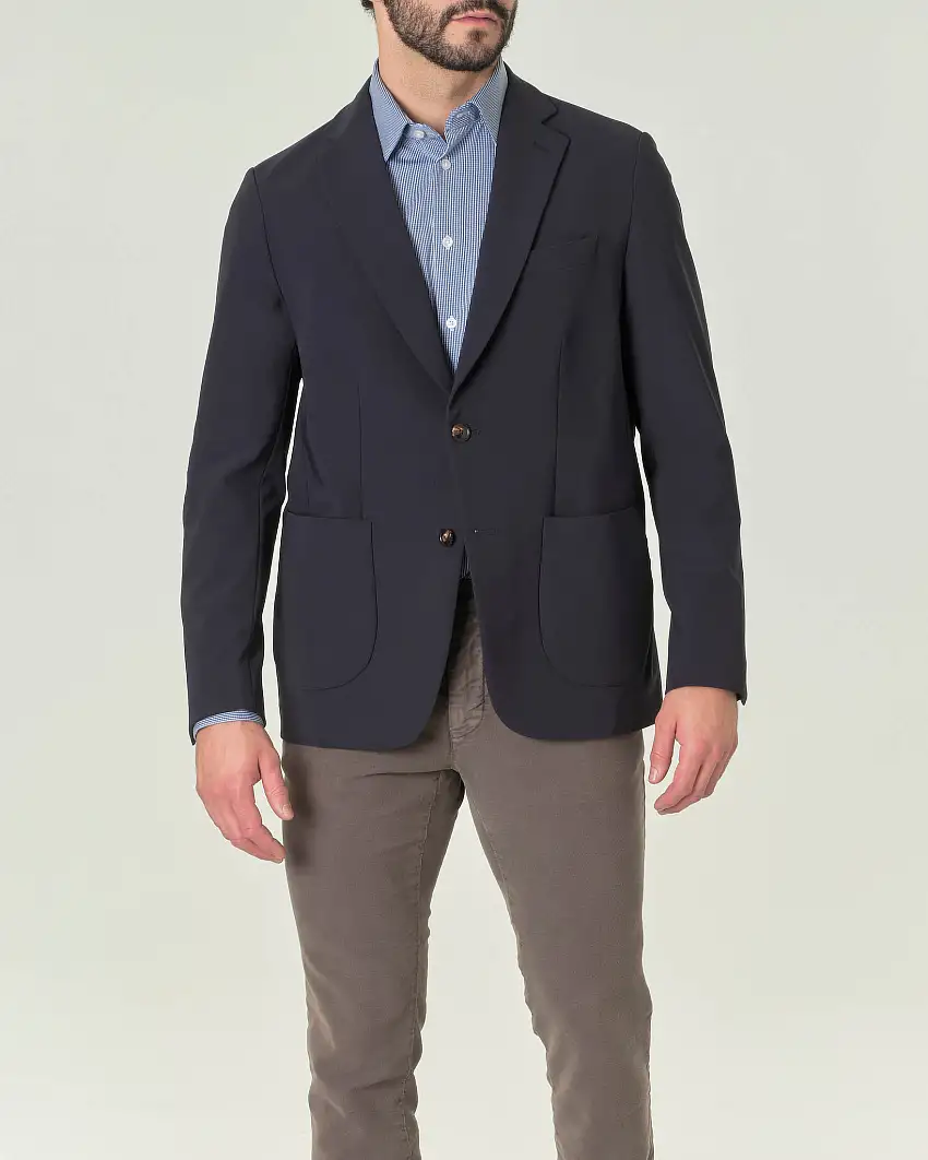 Winter Blazer blu in Lycra® accoppiata con tasche applicate